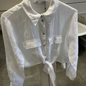 ZARA - White Cropped Top With Knot